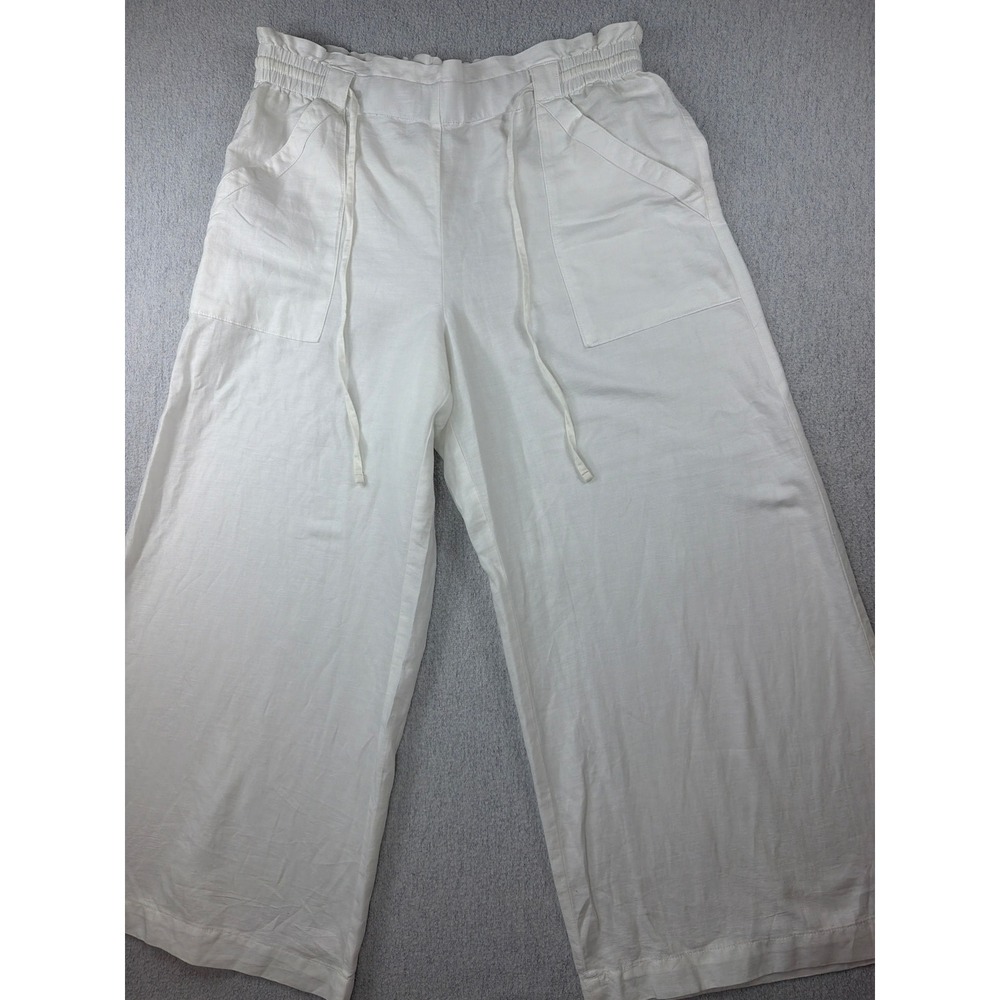 LOFT White Linen Cotton Blend Wide Leg Paperbag Waist Pants Large coastal boho